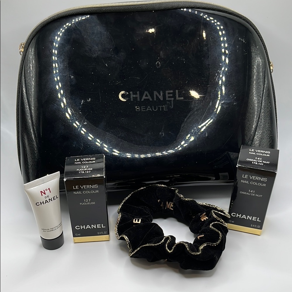 Chanel Black Cosmetic Bag with Accessories